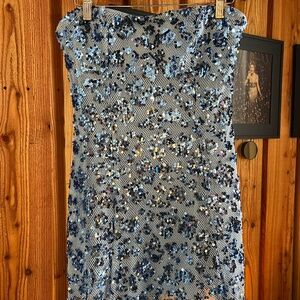LE LIS Blue Sequin Mini Strapless Dress